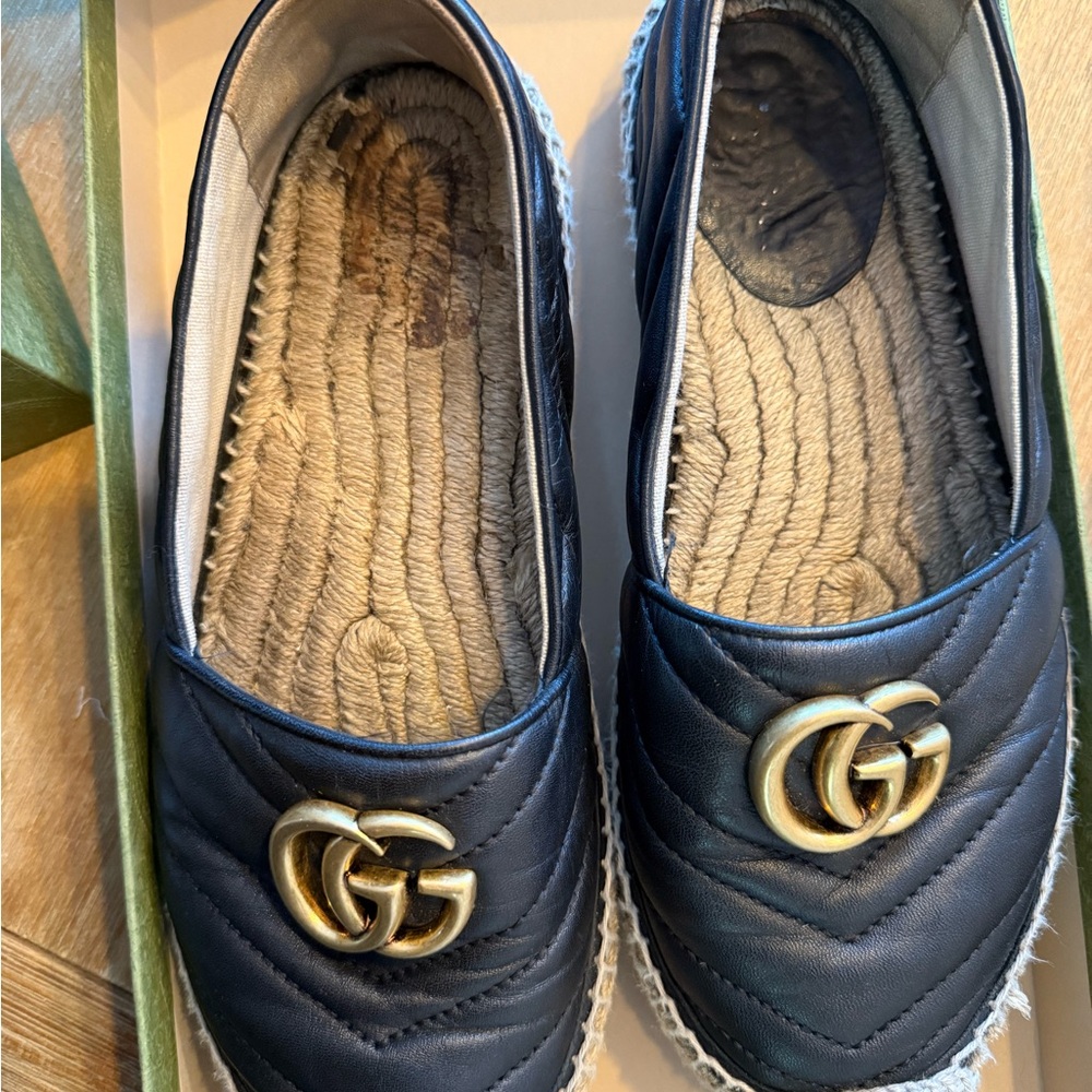 Gucci Black and Gold Espadrille Shoes